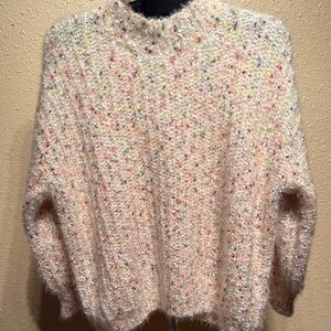 Oversized soft confetti mockneck balloon sleeve sweater womens size small new